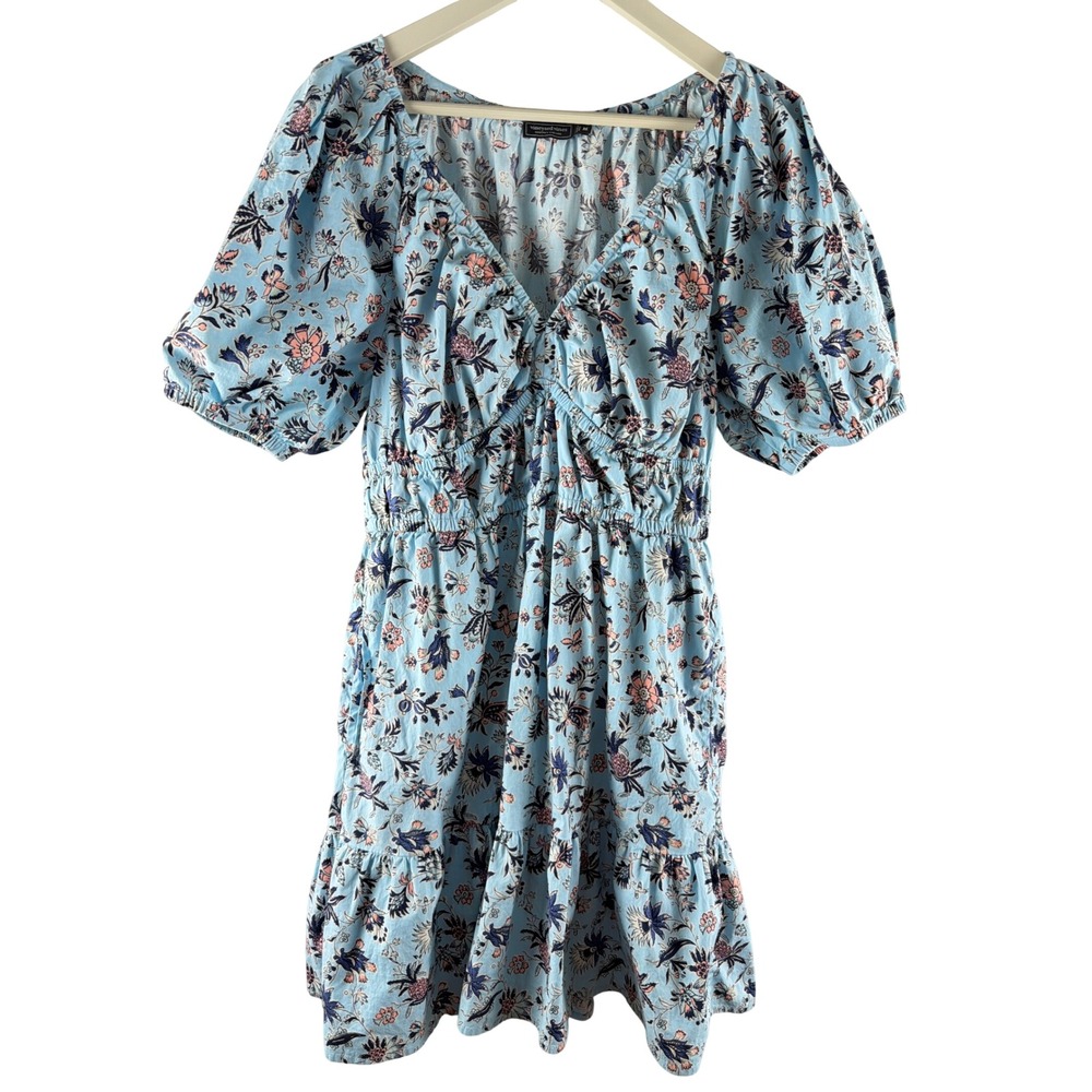 VINEYARD VINES Floral Puff Sleeve Smocked Mini Dress Blue Cotton M Spring Flirty